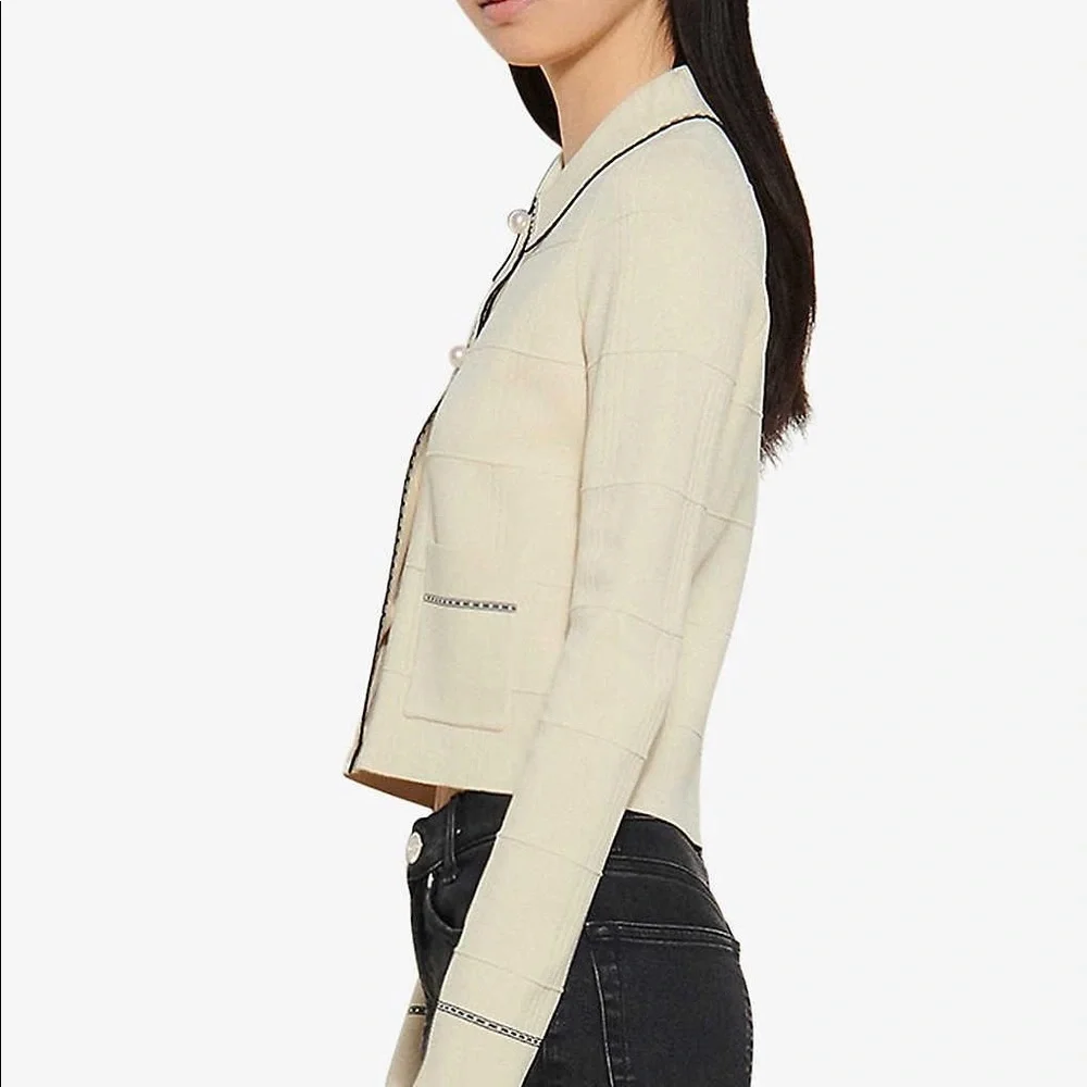 Sandro Natural Lore Braided-trim Knitted Cardigan - Picture 3 of 13